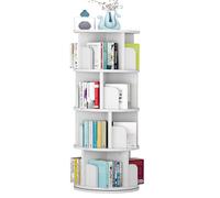 JoanKaren Libreria rotante da 130 cm, in legno bianco, per bambini e adulti, display a 360 gradi, 4 ripiani, piccolo scaffale angolare per libri, scaffale da pavimento per camera da letto, soggiorno