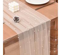 Joanlody Runner da tavola pasquale, 3 m, stile rustico bohémien, in tulle, per primavera ed estate, con perle, per baby shower, matrimoni, velo, dessert, decorazione da tavolo, champagne