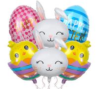 JOAOXOK Kit di 6 palloncini pasquali, decorazioni a forma di coniglietto e uova, con nastro da 10 m, palloncini riutilizzabili in mylar per feste, baby shower, compleanni, decorazioni per la casa (6)