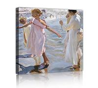 Joaquín Sorolla y Bastida - Tempo per un bagno Valencia - Premium Canvas Wall Art Vivido Ritratto Poster e stampa per Coffee Bar Decor 40x40cm telaio interno