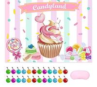 JOARHONAL Pin the Cherry on the Cupcake - Candyland Party Games per bambine e ragazze, 50,8 x 71,1 cm, poster con 24 adesivi riutilizzabili, set di bomboniere per feste di compleanno