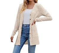 JOASDAO, cardigan da donna autunnale, a maniche lunghe, leggero, in maglia a costine, con apertura sul davanti, a righe, con bottoni, tinta unita, a cascata, cardigan lungo, maglione, maglieria, 2