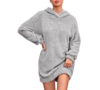 JOASDAO Casual Fuzzy Peluche Felpe con cappuccio Vestito per le Donne Pile Sherpa Dolcevita Manica Lunga Pullover Inverno Felpe Calde Morbide, Grigio, L