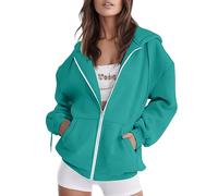 JOASDAO Felpe con cappuccio da donna con zip a maniche lunghe felpe oversize Y2K giacche con cappuccio tasche 2024 abiti autunnali vestiti alla moda, Verde acqua., S