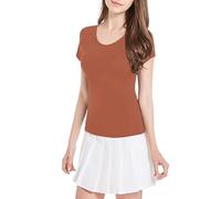 JOASDAO Maglietta da donna con reggiseno integrato imbottito Active Tees a maniche corte reggiseni comodi atletici basic top lounge pigiama, Ruggine, L