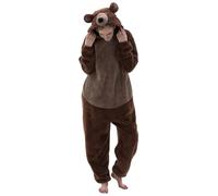 JOASDAO Pigiama unisex adulto biancheria da notte Sherpa peluche orso animale cosplay vestito donna uomo costume Halloween indumenti da notte abbigliamento per la casa, Marrone, XXL