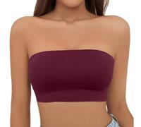 JOASDAO Reggiseni senza spalline per le donne antiscivolo senza cuciture reggiseno a fascia supporto senza fili confortevole elastico crop tubo top bralette, Rosso vinaccia, XL