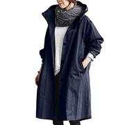 JOASDAO Trench lungo impermeabile da donna, impermeabile, traspirante, leggero, giacca a vento con cappuccio, taglie forti, a maniche lunghe, con bottoni, giacche da pioggia leggere, 1#blu navy, L