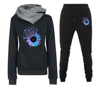 JOASDAO Tuta da donna alla moda per esercizi fisici, vestibilità aderente, con stampa di girasole, a maniche lunghe, con cappuccio e pantaloni da jogging, Nero , M