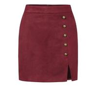 JOASIS Gonna da Donna A Vita Alta Mini A-Line con Zip e Bottoni Decorativi in Finta Pelle Scamosciata - Claret-M