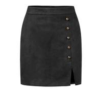 JOASIS Gonna da Donna A Vita Alta Mini A-Line con Zip e Bottoni Decorativi in Finta Pelle Scamosciata - Nero - M