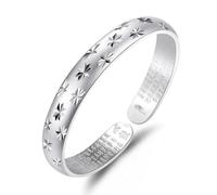 JOATVEE Bracciale da donna rame placcato argento stellato braccialetto aperto sutra cuore cinese braccialetto inciso gioielli di moda vintage regali
