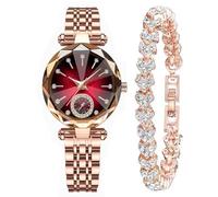 JOATVEE Lusso con quadrante diamantato, orologio analogico da donna al quarzo, cinturino in acciaio inossidabile e set di bracciali in zirconia cubica