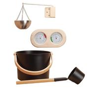 Joberio Kit Sauna A Botte - Forniture per Sauna | Secchio per Sauna in Alluminio con Manico Lungo, Cucchiaio in Legno, Termometro E Tazza per Olio per Aromaterapia per Sauna da Donna (7 Litri)