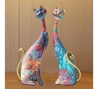 Joberio Set di 2 decorazioni per la casa medievali a forma di gatto, statua di gatto in resina, sculture e statuette di gatti da 24 cm, statue di gatto dipinto a olio, ornamenti per gatti per gli