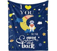 Jobkoo Coperta con scritta "I Love You to The Moon and Back", con motivo astronauti, idea regalo per bambini e figli, coperta con stampa di cielo stellato e luna, per bambini, 130 x 100 cm