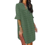 JOCAFIYE Abito da donna con scollo a V con volant, tinta unita, casual, estivo, corto, in tinta unita, S-XXL, D3-swiss Dot Green, L