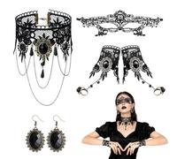 Jocanova Steampunk, costume da steampunk, da donna, 4 pezzi, set di gioielli gotici con collana steampunk, maschera per gli occhi in pizzo, costume da carnevale per feste in maschera per donne e