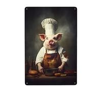 JOCASA Targa vintage in metallo con maiale chef, decorazione retrò in alluminio, per decorazione da parete, cucina, camera da letto, cartelli regalo, 30,5 x 20,3 cm