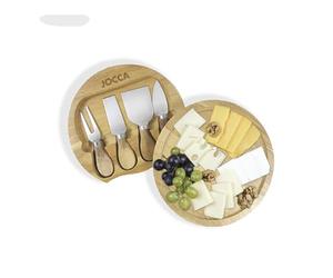Jocca - Set Tavola Formaggi con Coltelli in Acciaio Inox | Ideale per Amanti del Formaggio | Tavola Rotonda diametro 20cm con Set di 4 Coltelli | Perfetto Regalo Originale
