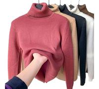 JOCCOS Camicia invernale in pile spesso tessuto da donna maglione casual con collo rovesciato spesso e morbido termico, rosso, L (53-58kg)