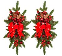 JOCCOS Confezione da 2 festoni natalizi artificiali da 61 cm, senza fili, preilluminati per scale, ghirlande, ghirlande natalizie per porta d'ingresso, parete, finestra, scale, decorazione per la casa