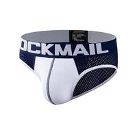 JOCKMAIL Biancheria intima da uomo sexy slip pantaloncini a rete slip da uomo sexy mutandine maschili boxer biancheria intima in cotone traspirante, 351 blu scuro, L