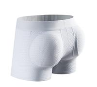 JOCKMAIL Boxer da uomo con imbottitura per glutei, biancheria intima da ciclismo, boxer corti in rete, biancheria intima hip-up, bianco, L
