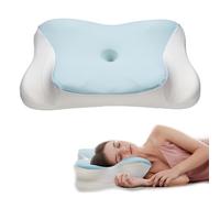 jocoiot Cuscino cervicale per collo e spalle, cuscino ergonomico in memory foam per dormire con federe lavabili, stile comfort - blu