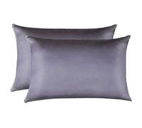 Jocoku Set di 2 federe in 100% seta di gelso, per capelli e pelle, super morbide e traspiranti, in seta naturale (regina, grigio)