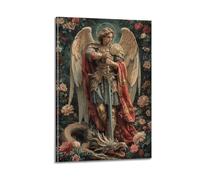 jocrynsi Stampa artistica da parete su tela con San Michele Arcangelo religioso, stampa artistica da parete per camera da letto e soggiorno, 40 x 60 cm, con cornice