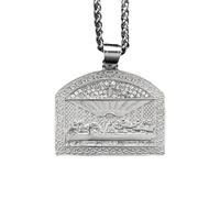 Joddfly Collana da uomo con ciondolo quadrato in titanio con scritta "Last Supper" di Gesù, intarsiato con diamante Fede, catena a grano da 61 cm, confezione regalo
