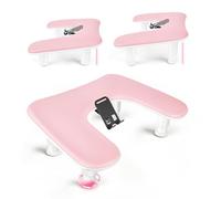 JODSONE Bracciolo rosa a forma di U per chiodo tecnico, con supporto per cellulare girevole a 360° integrato e bracciolo regolabile per manicure in salone