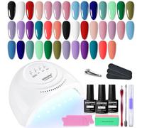 JODSONE Kit di smalti per unghie in gel da 20 colori con base a luce UV Top Coat opaco Gel per unghie vibrante ad alta lucentezza Dotato di strumenti per manicure…