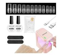 JODSONE Kit Manicure Completo con Lampada UV LED Portatile - 480 Tips per Unghie Quadrate Trasparenti, Gel Asciugatura Rapida, Colla e Top Coat, per Fai da Te a Casa