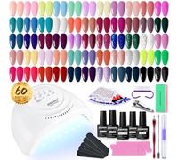 JODSONE Kit Smalto Gel per Unghie 60 Pezzi con Luce UV Soak Off Base Top Coat Smalto Gel 55 Colori Brillanti Kit Gel per Unghie Marrone Chiaro e Scuro Vino Rosso Serie Set Manicure
