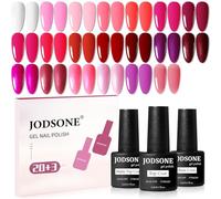 JODSONE Set di 23 smalti in gel glitterato con base soak off, opaco e lucido, top coat glossy top coat glitter rosso rosa color High Shine and Fashion Gel Smalto Kit
