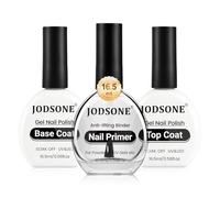 JODSONE Set di 3 top coat and base coat da 16,5 ml, con primer per unghie, no wipe top coat base need U V lamp Cured Nail Primer for helping Nail Polish Adhere Better to Natural Nail