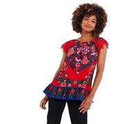Joe Browns Floral Lace Sleeve Tassel Tie Top Camicia da Donna, Rosso, 46