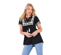 Joe Browns Top a Maniche Corte Ricamato a Contrasto Moda Donna, Nero, 44