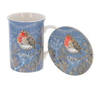 Joe Davies Penny Gaj - Set tazza e sottobicchiere in porcellana fine, motivo pettirosso, utensili da cucina decorativi per la casa