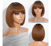 Joedir Bob dritto parrucca con frangia brevi parrucche di capelli umani per le donne brasiliane radici scure Bob senza merletto parrucche 20 CM