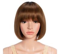 JOEDIR HAIR Bob Parrucca di capelli veri con frangia, per donne nere, Ombre, marrone, corta, realizzata a macchina, parrucca Bob senza colla (20 cm, TT1B/30)