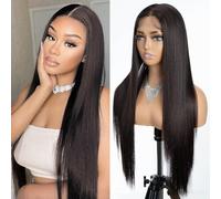 Joedir Parrucca anteriore in pizzo 13x4 Parrucche lunghe dritte per donne nere Parrucche frontali in pizzo parrucche pre-pizzicate con capelli del bambino luce Yaki parrucca sintetica per le donne