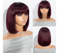 Joedir Parrucca corta dei capelli veri parrucca Bob dritto con frangia bob bordeaux parrucche per le donne brasiliane dritte senza pizzo parrucche per l'uso quotidiano 10 pollici