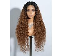 Joedir Parrucca frontale in pizzo parrucche lunghe e ricce a onde profonde per donne parrucca sintetica naturale a crimpare ricci parrucca frontale in pizzo 24 pollici parrucca con attaccatura dei