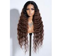 Joedir Parrucca frontale in pizzo parrucche lunghe ondulate da donna parrucca sintetica marrone sfumato 76 cm parrucca onda cury parrucca naturale parrucca di ricambio per capelli da donna