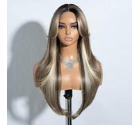 Joedir Parrucca lunga a strati con frangia a tenda Parte profonda Parrucche davanti al pizzo per le donne 26 pollici Parte centrale Parrucche sintetiche per l'uso quotidiano della festa