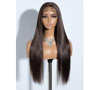 Joedir Parrucche lunghe e dritte in pizzo frontale con parte a T, parrucche da donna pre-pizzicate con capelli lisci senza colla, con capelli per bambini, riga centrale da 71,1 cm, capelli lisci in