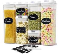 Joejis 6 Contenitori per Alimenti Ermetici Porta Pasta Barattoli di Plastica Contenitori per Pasta Ermetici Etichette e Pennarelli per Gesso Perfetto per Conservare Alimenti Secchi e Freschi